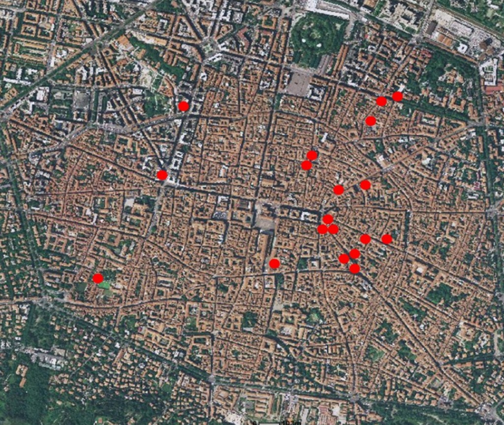 Figure 4: 20 sites for the project of Bolognese porches virtualization.